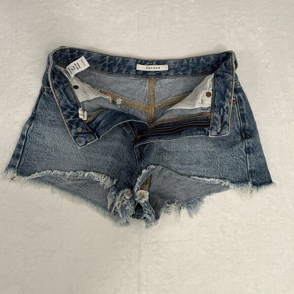 Pacsun Mushroom Embroidered Festival High Rise Distressed Shorts Goblincore - Picture 5 of 11